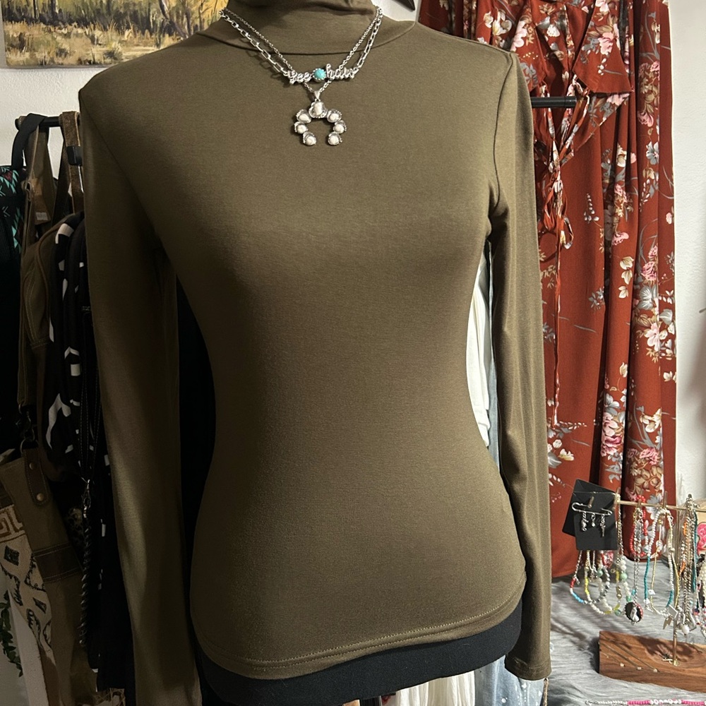 Olive Green Turtleneck Top